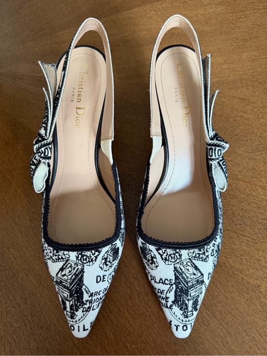 Dior Shoes - Dior Black & White Printed Pointed Slingback Pumps